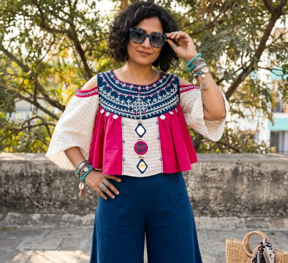 The Neo-Boho Cold-Shoulder Crop Top