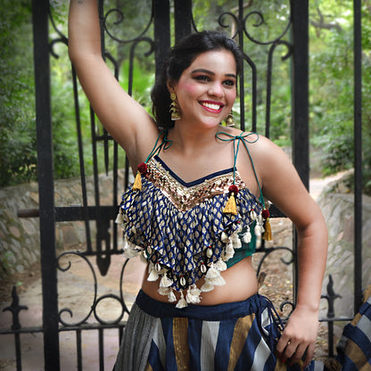 Jhilmil crop top with striped blue skirt