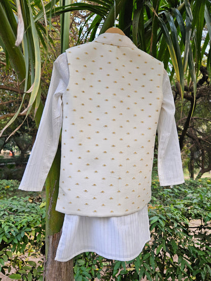 The Peacock Kurta Pyjama  & Jacket set- Ivory Shade