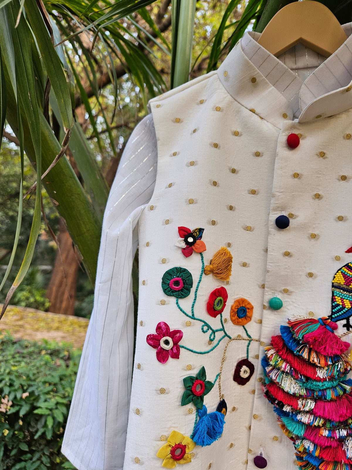 The Peacock Kurta Pyjama  & Jacket set- Ivory Shade