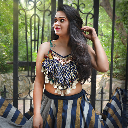 Jhilmil Crop Top With Striped Blue Skirt