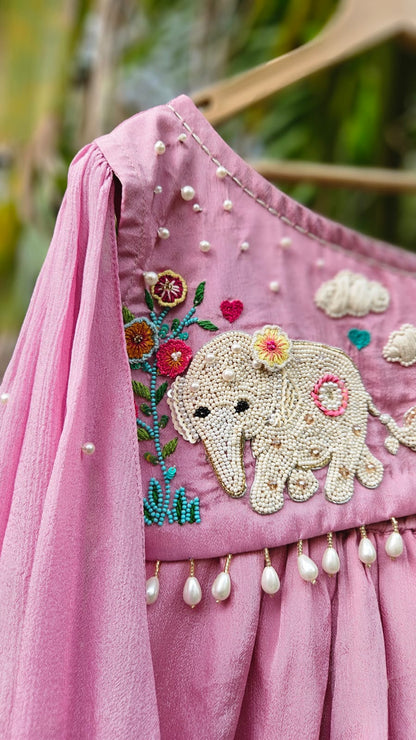 Handcrafted Pastel Pink One-Shoulder Designer Lehenga Set for Girls | Desi Kalakar