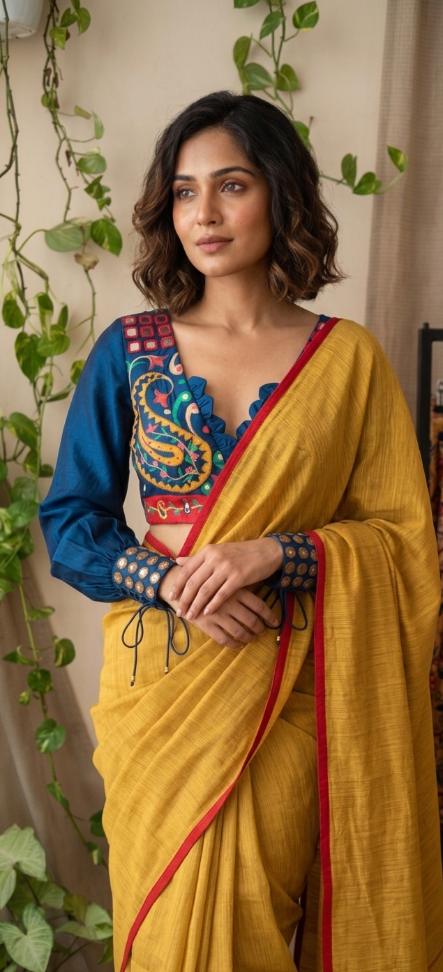Hand-Embroidered Paisley Blouse with Mirror & Sequin Work / Desi Kalakar