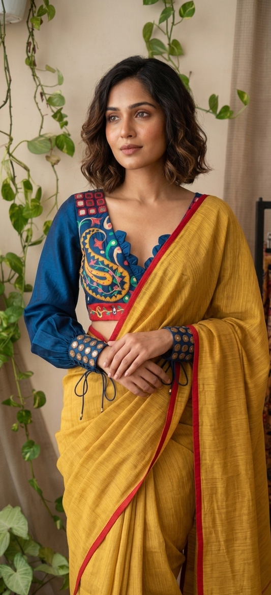 Hand-Embroidered Paisley Blouse with Mirror & Sequin Work / Desi Kalakar