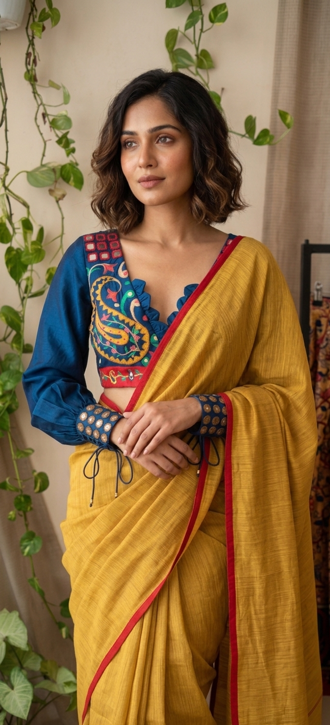 Hand-Embroidered Paisley Blouse with Mirror & Sequin Work / Desi Kalakar