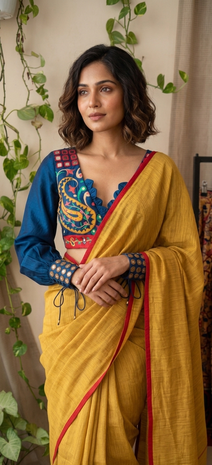 Hand-Embroidered Paisley Blouse with Mirror & Sequin Work / Desi Kalakar