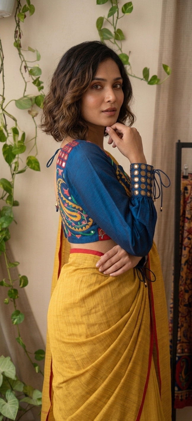 Hand-Embroidered Paisley Blouse with Mirror & Sequin Work / Desi Kalakar