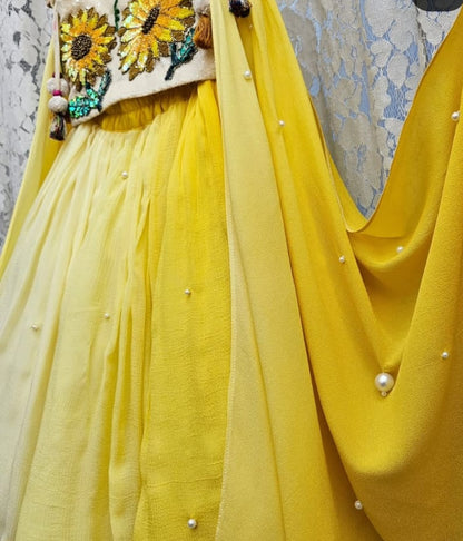 Sunlit Blossom Handcrafted Sunflower Lehenga Set for Little Girls