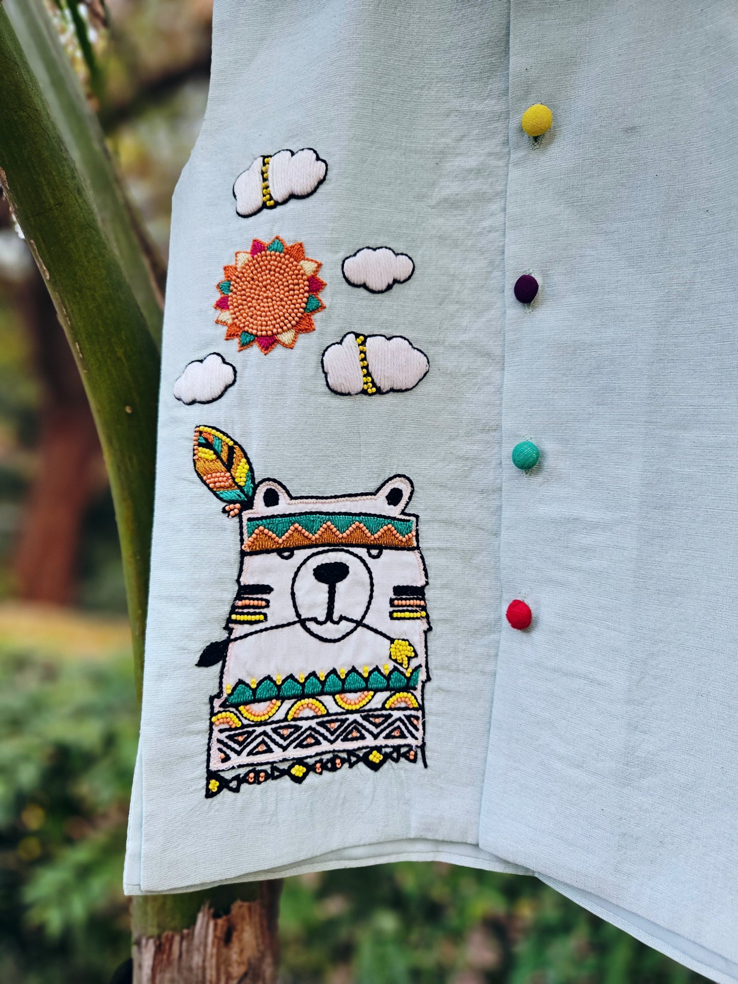 Ice Blue Playful Hunter Boys Waist Jacket (Bundi)