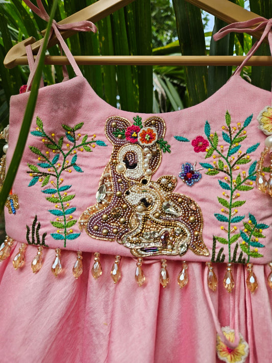 Blushing Fawn Handcrafted Festive Lehenga Set for Little Girls