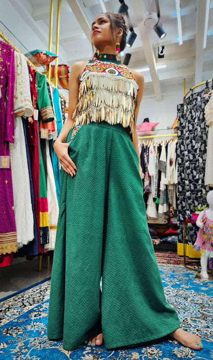 'The Bling'-  Kuttchi Embroidery and Gold Sequins Top and Flared Pants Set