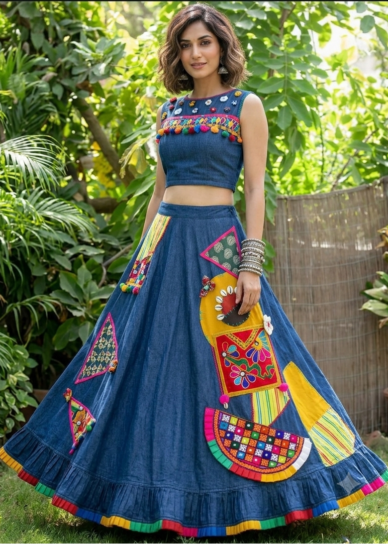 Denim  Gypsy Lehenga Set