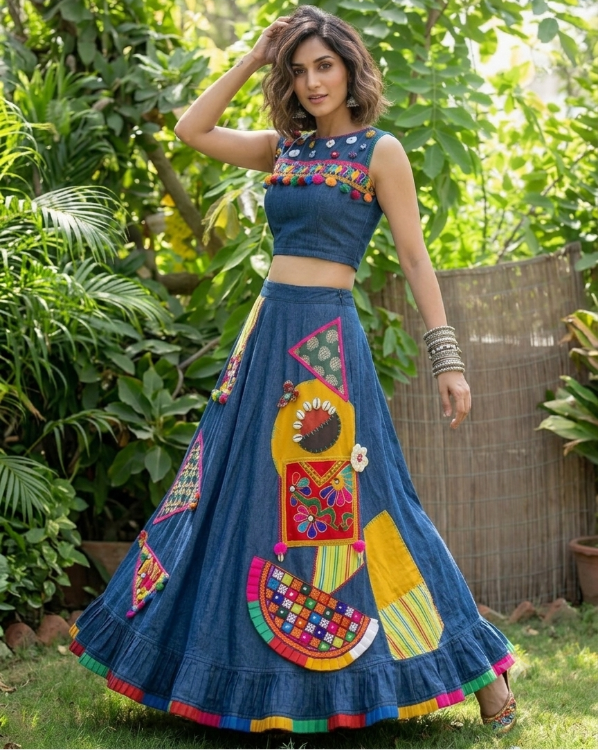 Denim  Gypsy Lehenga Set