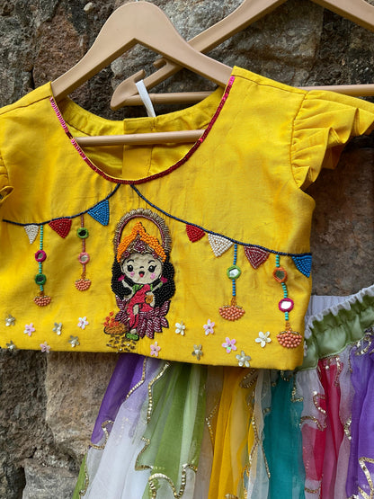 Girls Designer Yellow & Multi-Color Festive Lehenga Choli Set | Kids Wear