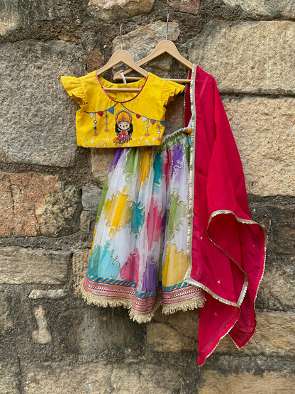 Girls Designer Yellow & Multi-Color Festive Lehenga Choli Set | Kids Wear