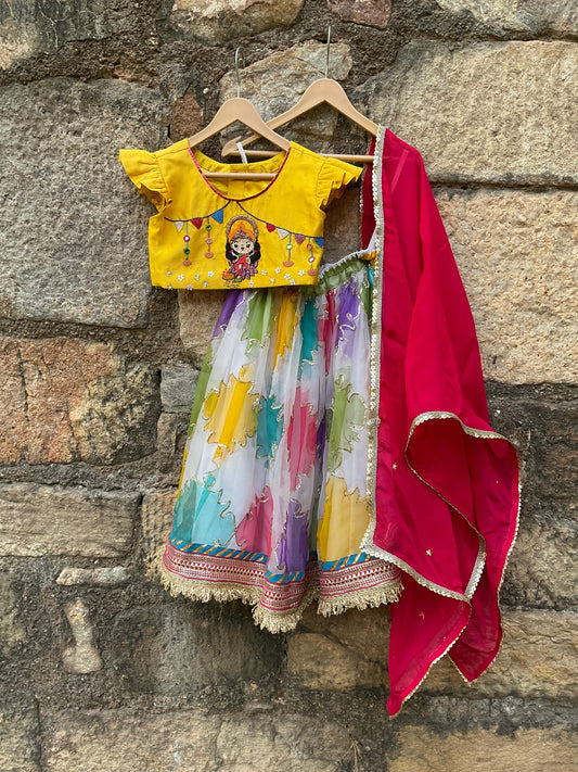 Girls Designer Yellow & Multi-Color Festive Lehenga Choli Set | Kids Wear