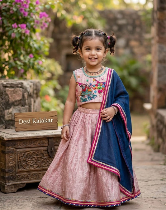 Girls Designer Pink & Blue Ethnic Lehenga Choli Set | Festive Wear for Kids