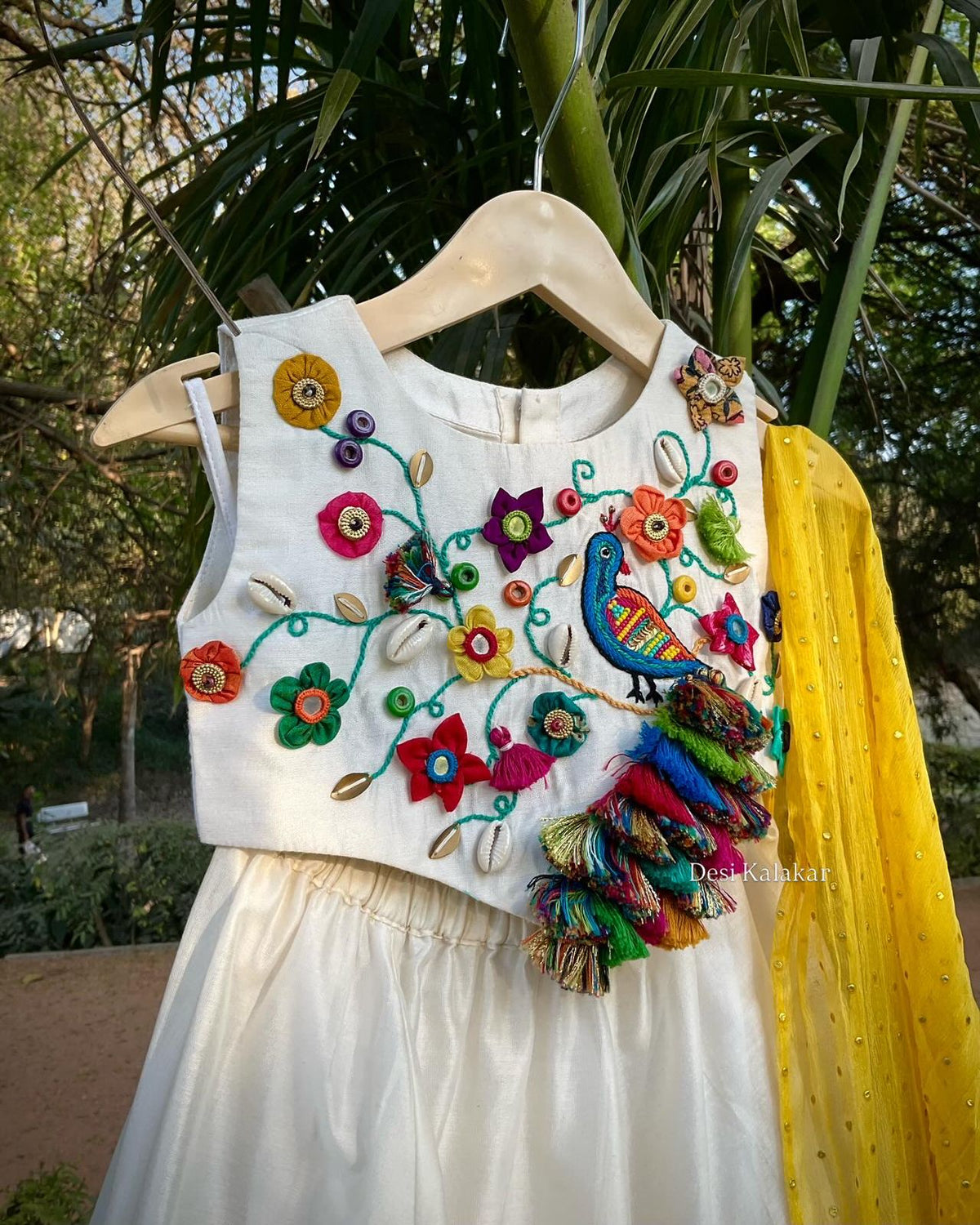 Girls Designer White & Yellow Ethnic Lehenga Choli Set | Kids Festive Wear