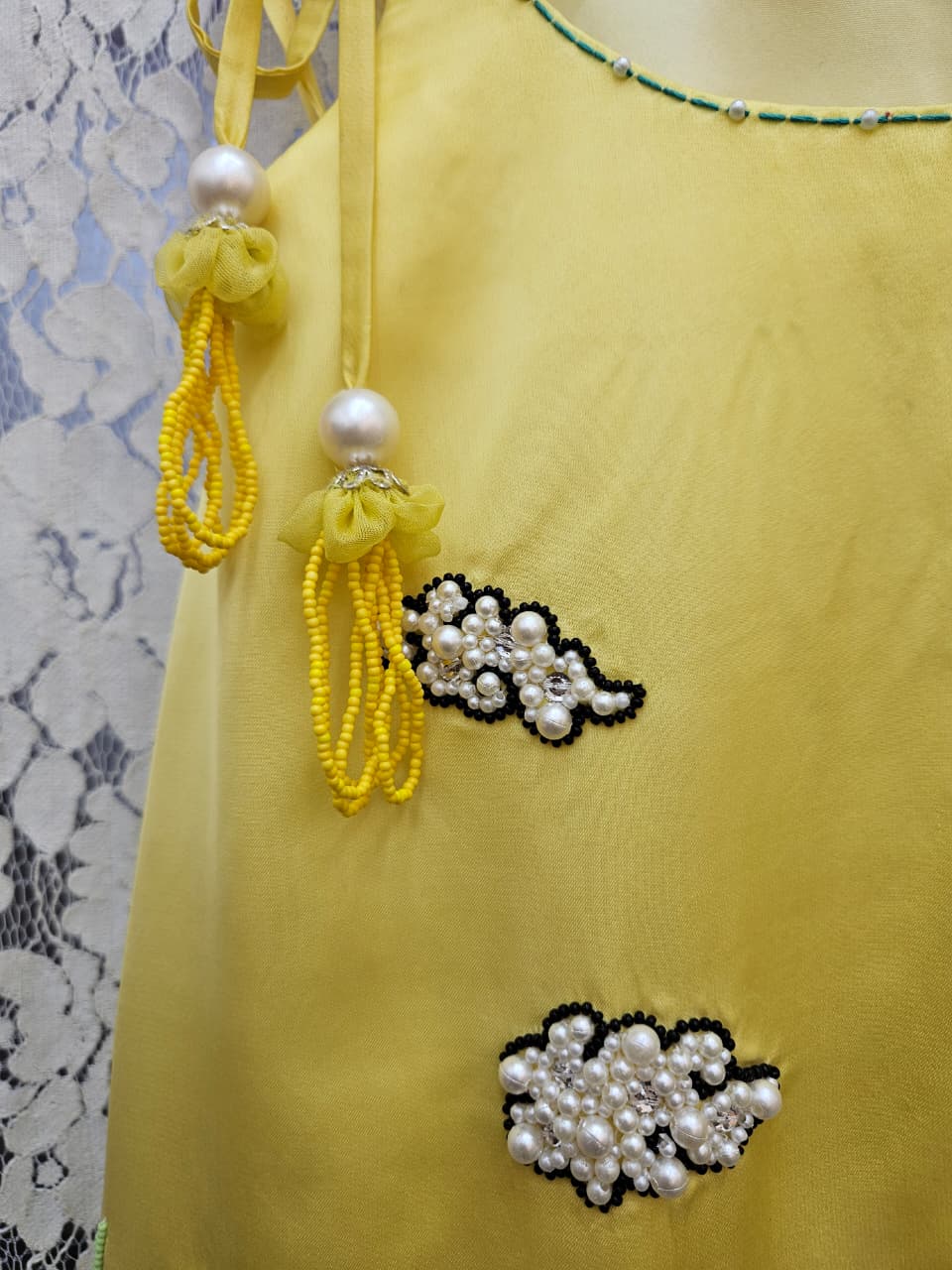 Girls Designer Yellow Swan Embroidered A-line Top & Flared Pants Set | Festive Kids Wear