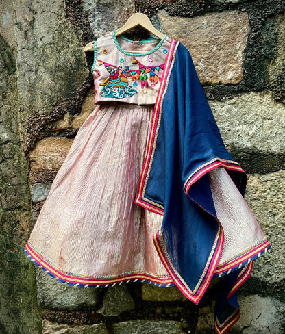 Girls Designer Pink & Blue Ethnic Lehenga Choli Set | Festive Wear for Kids