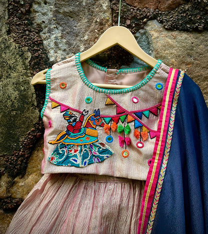 Girls Designer Pink & Blue Ethnic Lehenga Choli Set | Festive Wear for Kids