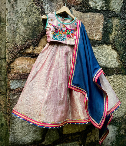 Girls Designer Pink & Blue Ethnic Lehenga Choli Set | Festive Wear for Kids