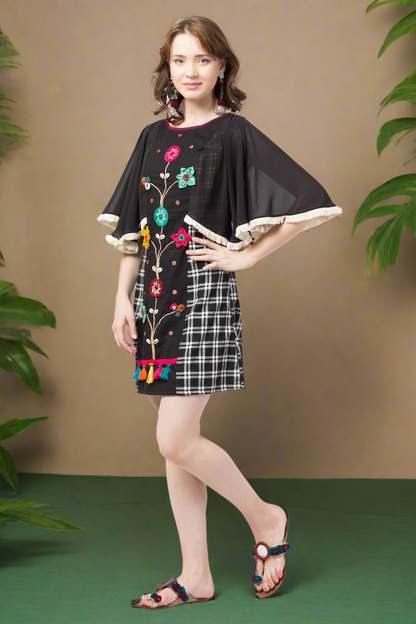 Black & White Checks Cape Sheath Dress