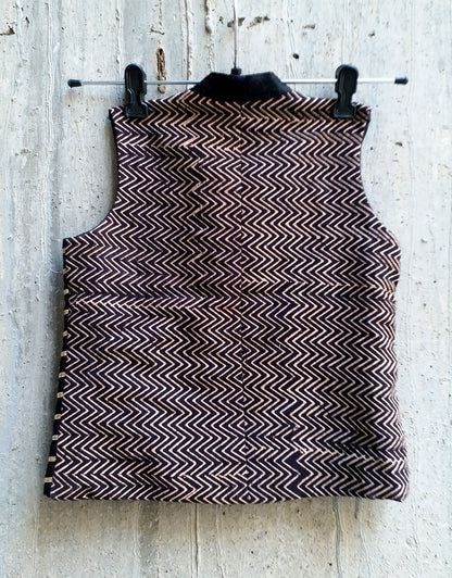 Boys Handcrafted Black Asymmetric Kutchi Mirror Work Jacket | Desi Kalakar