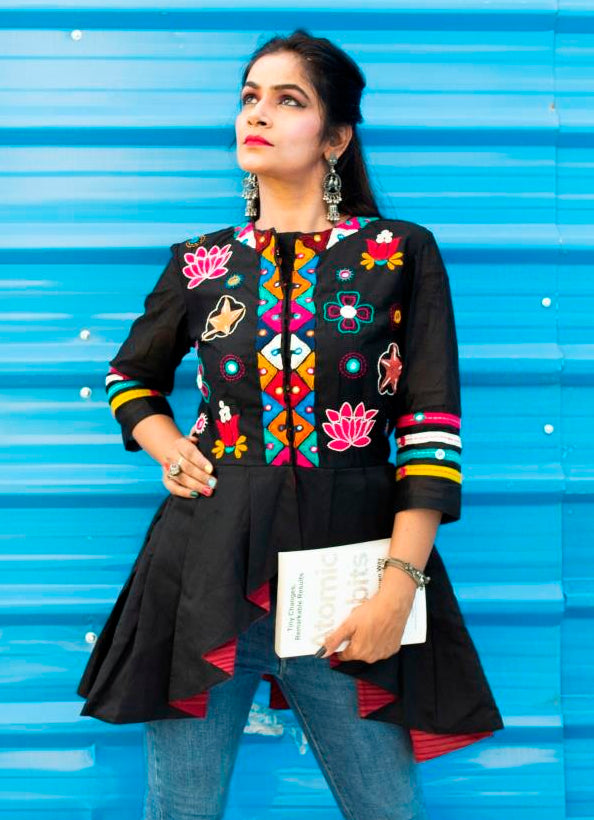 Black Peplum Embroidered Jacket