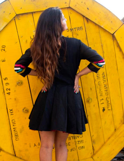 Floral Thread Embroidered Black Peplum Jacket