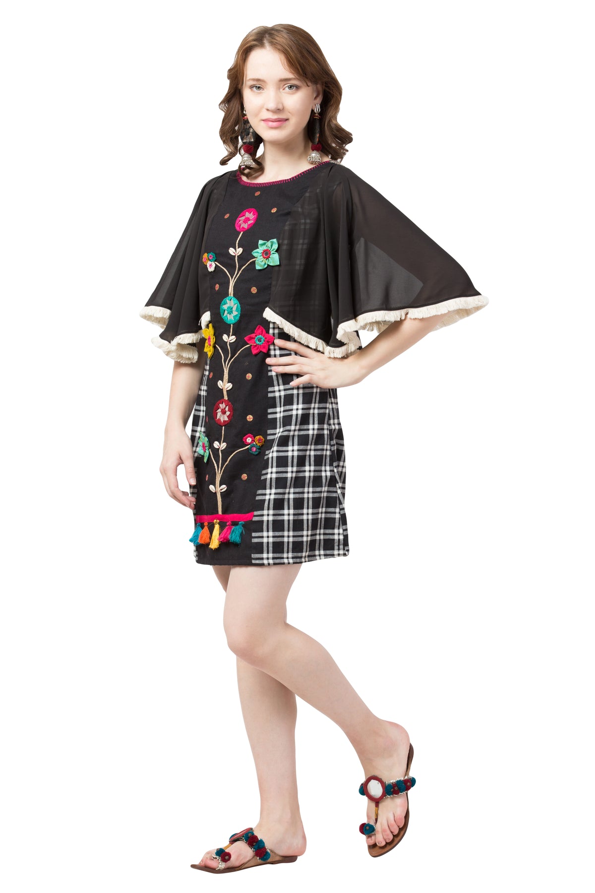 Black & White Checks Cape Sheath Dress