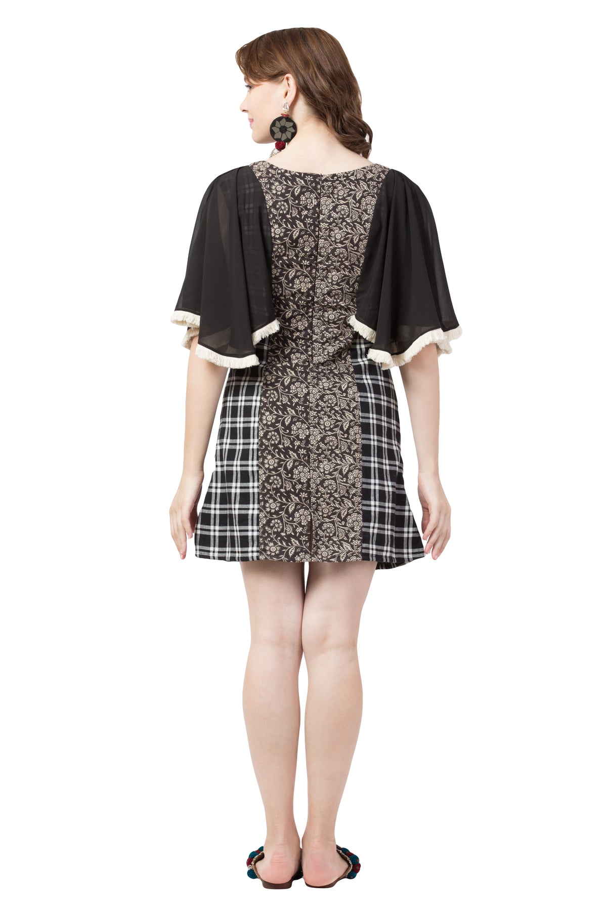 Black & White Checks Cape Sheath Dress