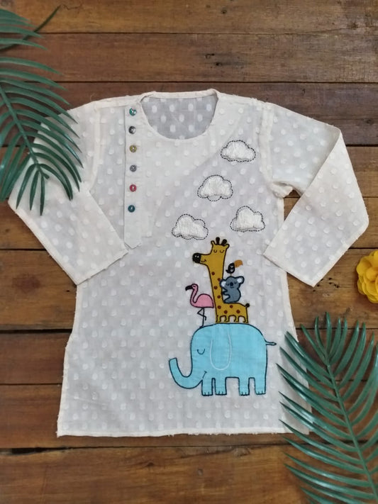 'My Gang' Handcrafted Cotton Dobby Boys Kurta Pyjama Set | Desi Kalakar